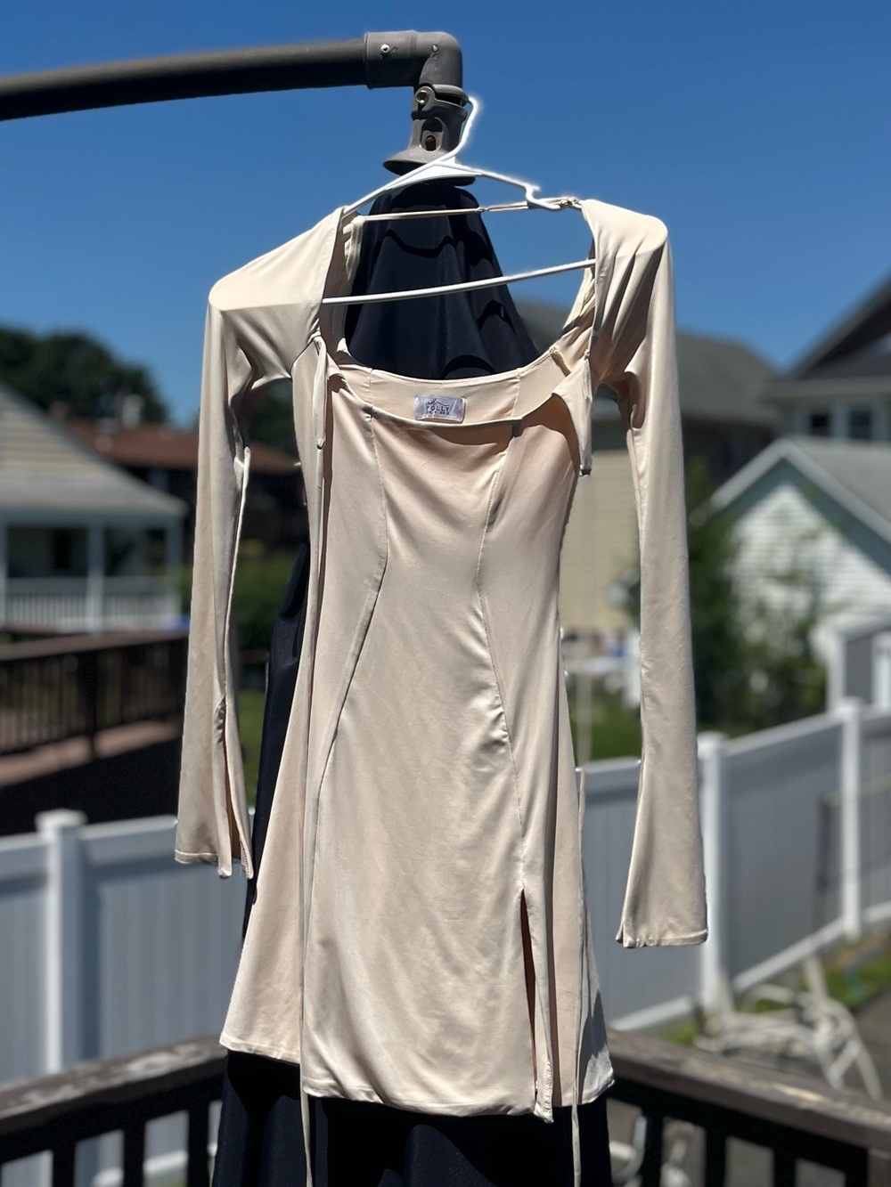 Oh Polly Long-Sleeve Scoop Neck Dress in Cream